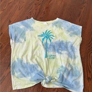 ZARA Blue and Yellow Tie-Dye Kids Shirt Palm Tree Knot tie sz 11-11